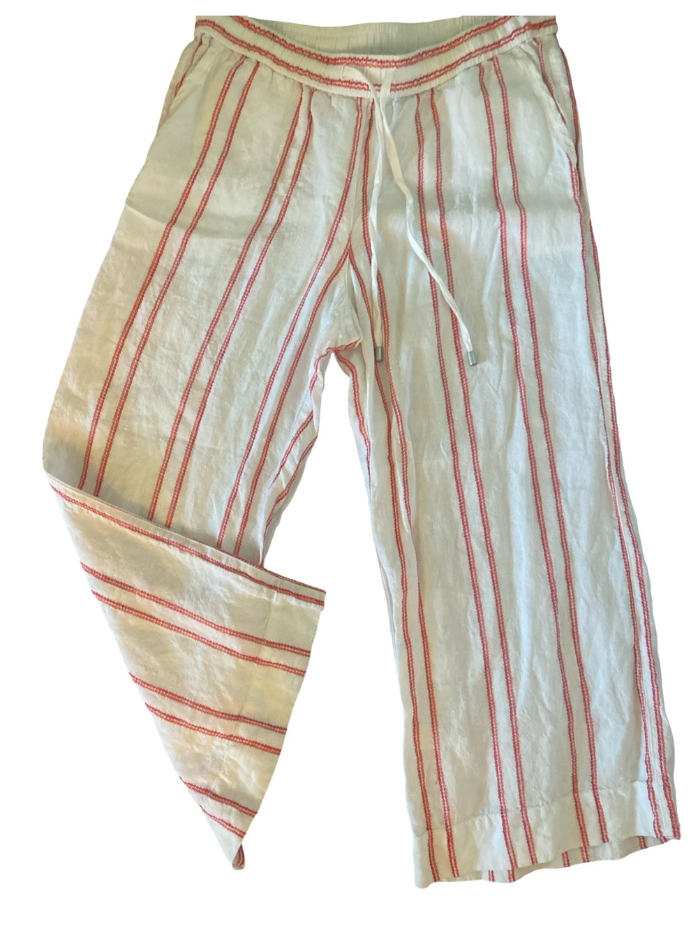 Tommy Bahama White Linen Cropped Pants with Red Stripe-S NWOT
